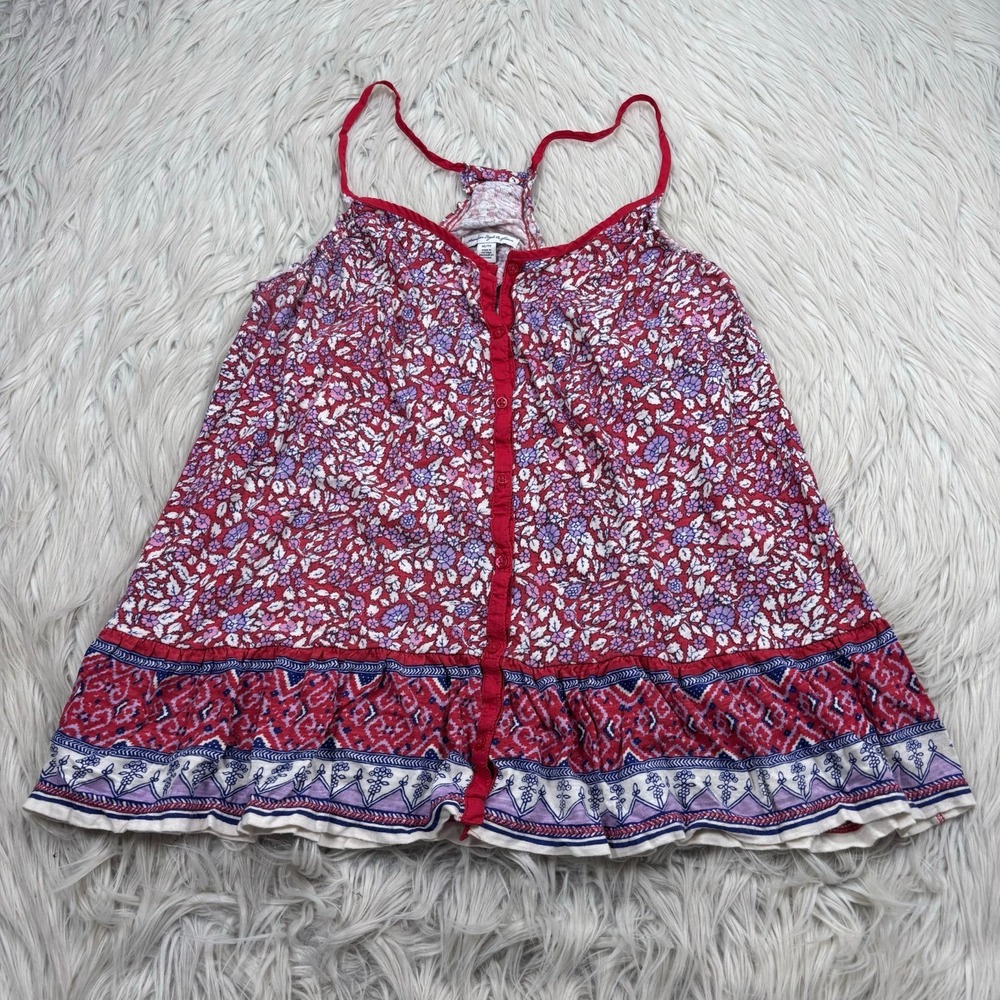 American‎ Eagle Women's XL Button Front Floral Swing Tank Y2K 10's Boho Red